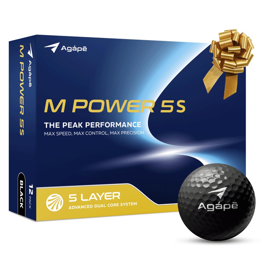 agape MP5S Black DuraPlus Urethane Golf Balls, Unmatched Soft Feel, Maximum Distance & Greenside Control, 5-Piece Dual Core, Ideal for Handicap 5-15, Ideal Golf Gifts for Men (1 Dozen, 12-Balls)