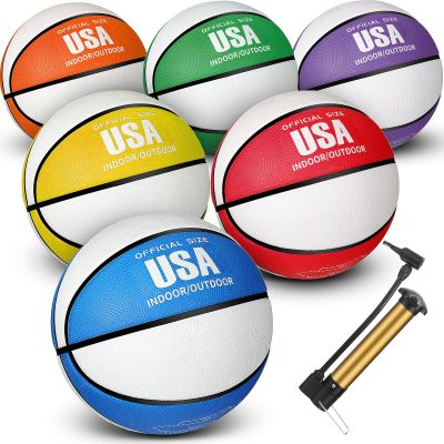Libima 6 Pcs Official Basketball Indoor Outdoor 2 Color Printed Rubber Basketball with Pump for Game Practice Training(Size 6)