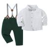 YALLET Boy Clothes Suit, Formal Dress Shirt with Bowtie+Suspender Pants Big Kid Gentleman Wedding Outfits(White Green, 6-7 Years) view 1