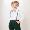 YALLET Boy Clothes Suit, Formal Dress Shirt with Bowtie+Suspender Pants Big Kid Gentleman Wedding Outfits(White Green, 6-7 Years) view 2
