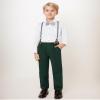 YALLET Boy Clothes Suit, Formal Dress Shirt with Bowtie+Suspender Pants Big Kid Gentleman Wedding Outfits(White Green, 6-7 Years) view 3