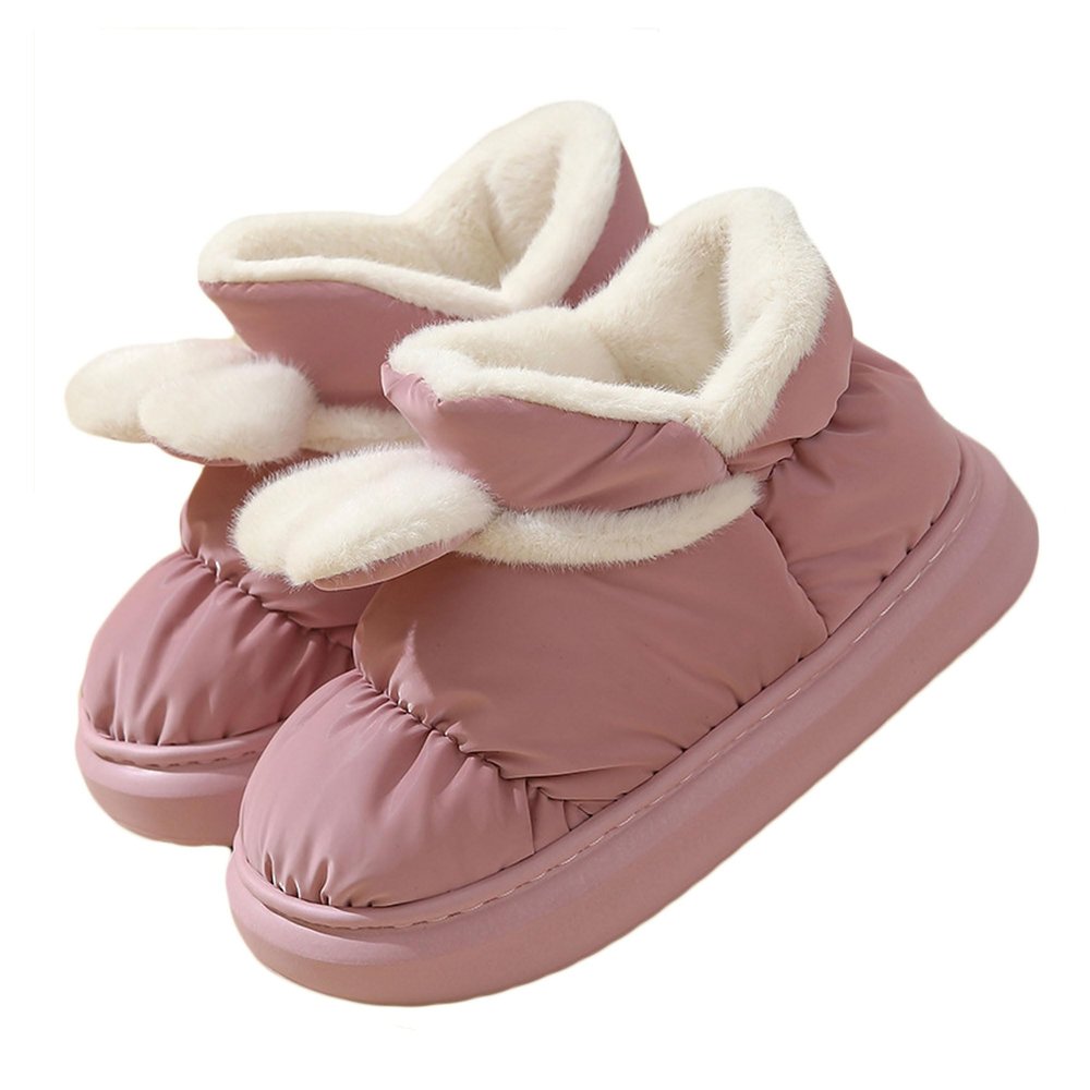 Bestgift Cotton slippers female fall and winter down warm thick bottom cotton shoes outside Purple 7.5