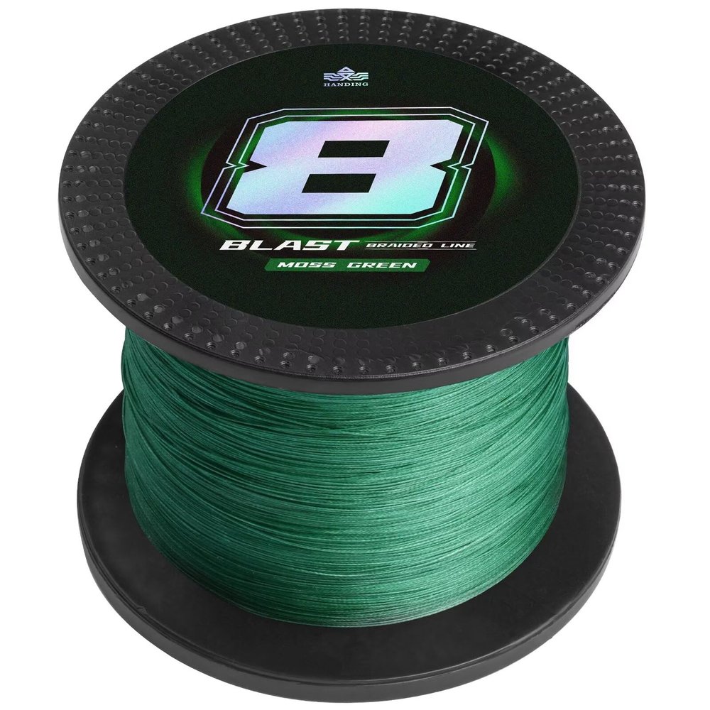 HANDING Blast Braided Fishing Line, Ultra-Thin Diameter, Durable with HyperOSi Coating, Water and Abrasion Resistant, No Stretch, Low-Vis Moss Green (Pre-Wet Before Knot Tightening)