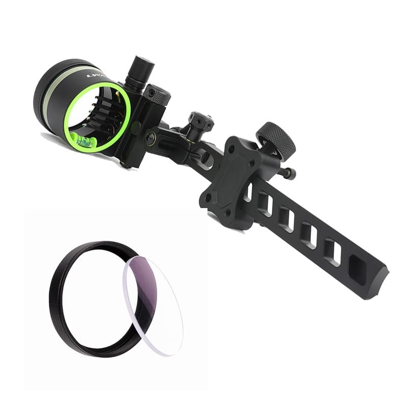 Archery Compound Bow Sight Aluminum Alloy 5 Pin 0.019" Fiber Optic Bow Sight Micro-Adjustable Aim Sight with Sight Light and Adapter (Long Pole+4X Lens)