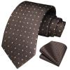 HISDERN Brown Ties for Men Plaid Mens Ties with Pocket Square Set Formal Mens Ties Handkerchiefs Dark Chocolate Silk Satin Neckties Set Business Wedding view 3