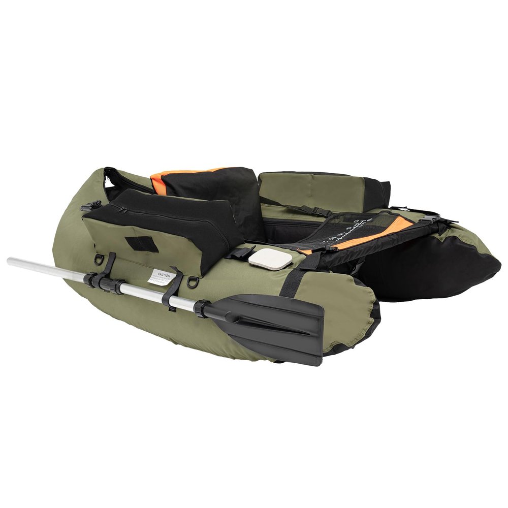 286lbs Inflatable Fishing Boat Lasting Belly Boat,Inflatable Float Tube with Oar|Fish Ruler|Pump|Storage Pockets|Repair Tools|Adjustable Straps|Fin for Fishing Rafting,53.5 * 41.3 * 21in (Green)