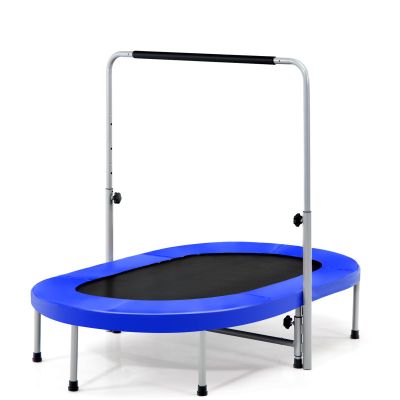 GYMAX Rebounder Trampoline for Adults, 60 Foldable Mini Kids Trampoline Indoor with 5-Level Height Adjustable Handle & Non-Slip Pads, Easy Assembly for Fitness Workout, Max Load 330lbs (Blue)