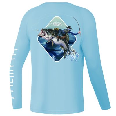 Palmyth Boys Fishing Shirt Youth Long Sleeve T-Shirt UPF 50+ Sun Protection (Ice Blue/Cowboy Master, M)