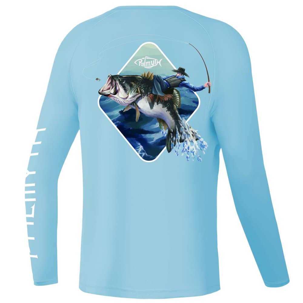 Palmyth Boys Fishing Shirt Youth Long Sleeve T-Shirt UPF 50+ Sun Protection (Ice Blue/Cowboy Master, M)