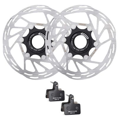 BUCKLOS IIIPRO 140mm Bike Centerlock Disc Brake Rotor MTB Stainless Steel Center Lock Bicycle Brakes Rotors and 2 Pairs Bike Brake Pads for TRP Tektro Shimano Deore Br-M575 M525 M515 T615 T675