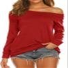 Red Tops for Women Off Shoulder Long Sleeve Spring Shirts Plus Size 2XL view 1