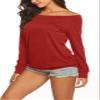 Red Tops for Women Off Shoulder Long Sleeve Spring Shirts Plus Size 2XL view 2