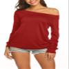 Red Tops for Women Off Shoulder Long Sleeve Spring Shirts Plus Size 2XL view 3