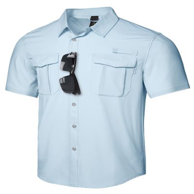 Haimont Men's Sun Protection Shirts Fishing Travel Work Short Sleeve Button Down Shirts for Men with Pockets Waterfall Blue M