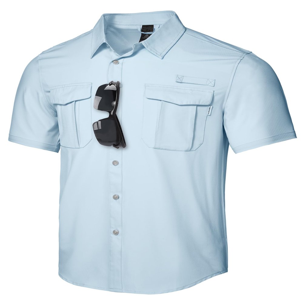 Haimont Men's Sun Protection Shirts Fishing Travel Work Short Sleeve Button Down Shirts for Men with Pockets Waterfall Blue M