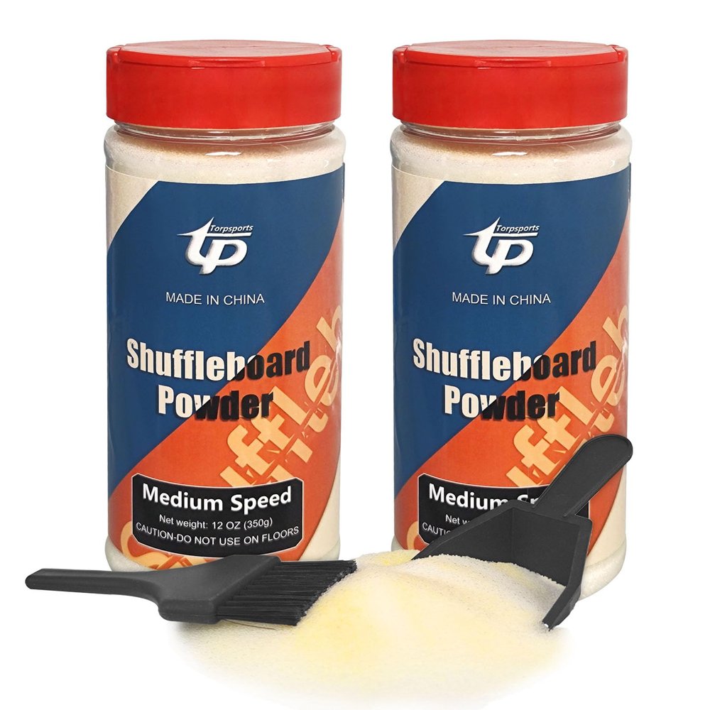 TORPSPORTS Shuffleboard Sand Wax High/Medium Speed Shuffleboard Powder Set, Shuffleboard Sand with Mini Brush Set (2 cans Meduim Speed)