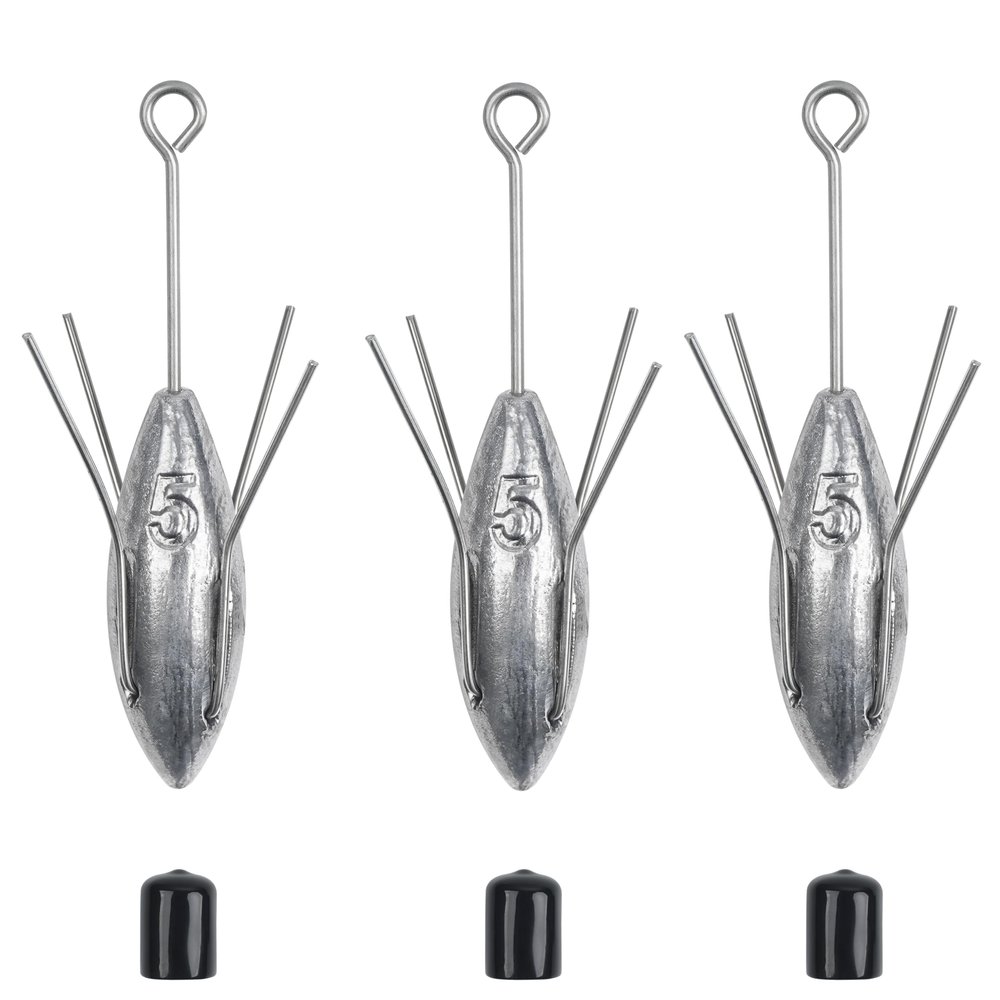 Sputnik Sinkers Surf Fishing Weight, 3pcs Saltwater Fishing Sinkers and Weights with Long Tail 3oz-7oz Pyramid Spider Sinker for Catfish Beach Ocean Sand, 5oz