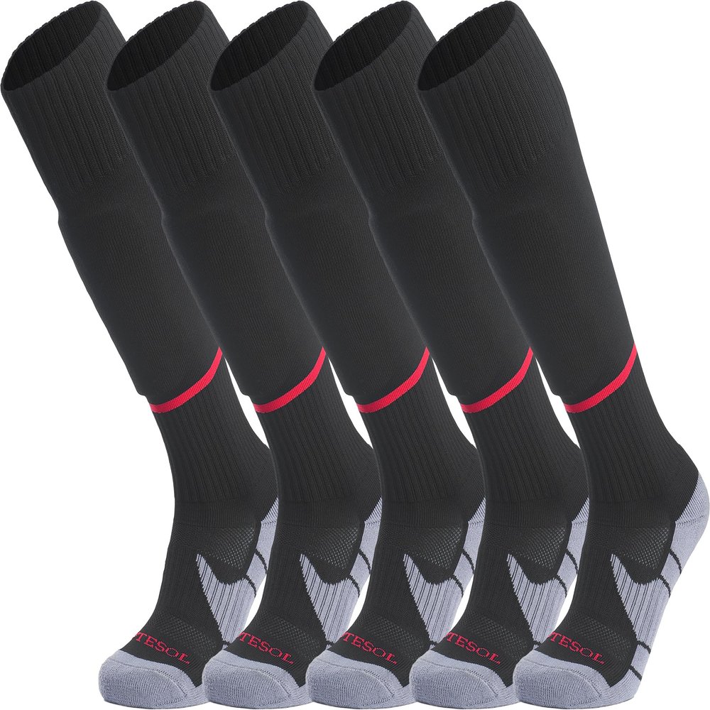 APTESOL Youth Soccer Socks Boys Girls Women Knee High Team Sport Cushion Sock Kids Long Tube Cotton Athletic Compression Socks (5-Pair Black-B,Small)