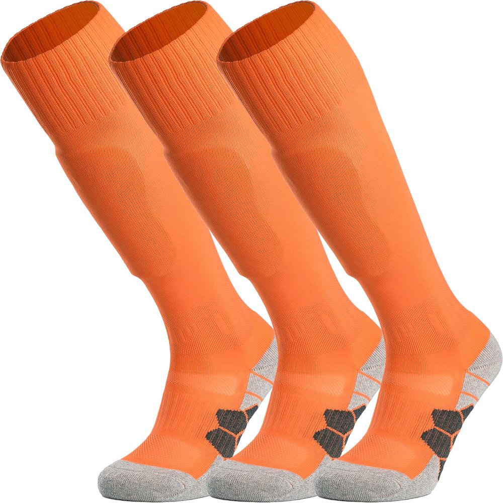 APTESOL Youth Soccer Socks Knee High Team Sport Cushion Sock Women Men Long Tube Cotton Athletic Compression Socks (3-Pair Orange-A,Large)