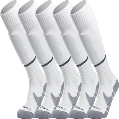 APTESOL Youth Soccer Socks Kids Knee High Team Sport Cushion Sock Women Men Long Tube Cotton Athletic Compression Socks (5-Pair White-B,Medium)