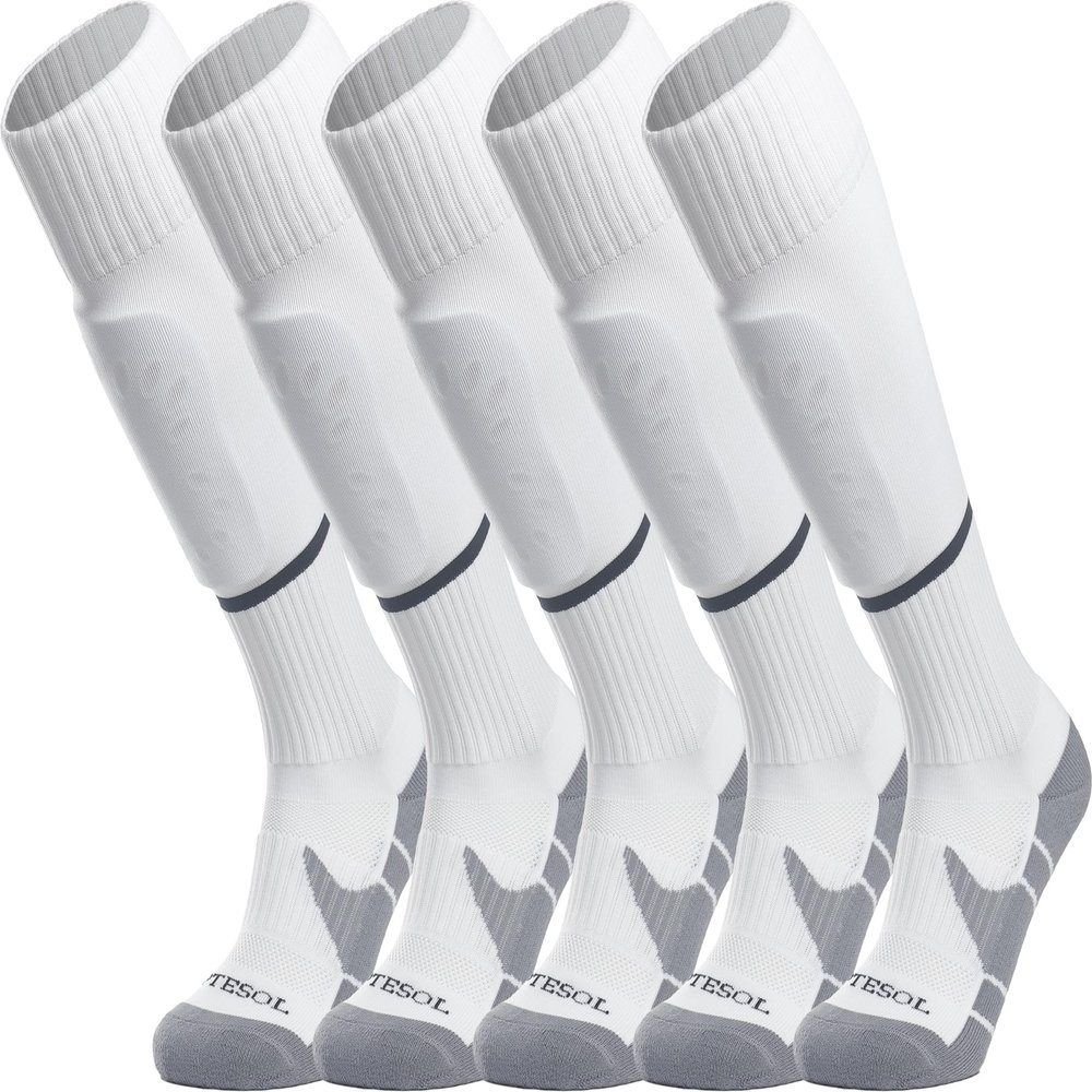 APTESOL Youth Soccer Socks Kids Knee High Team Sport Cushion Sock Women Men Long Tube Cotton Athletic Compression Socks (5-Pair White-B,Medium)