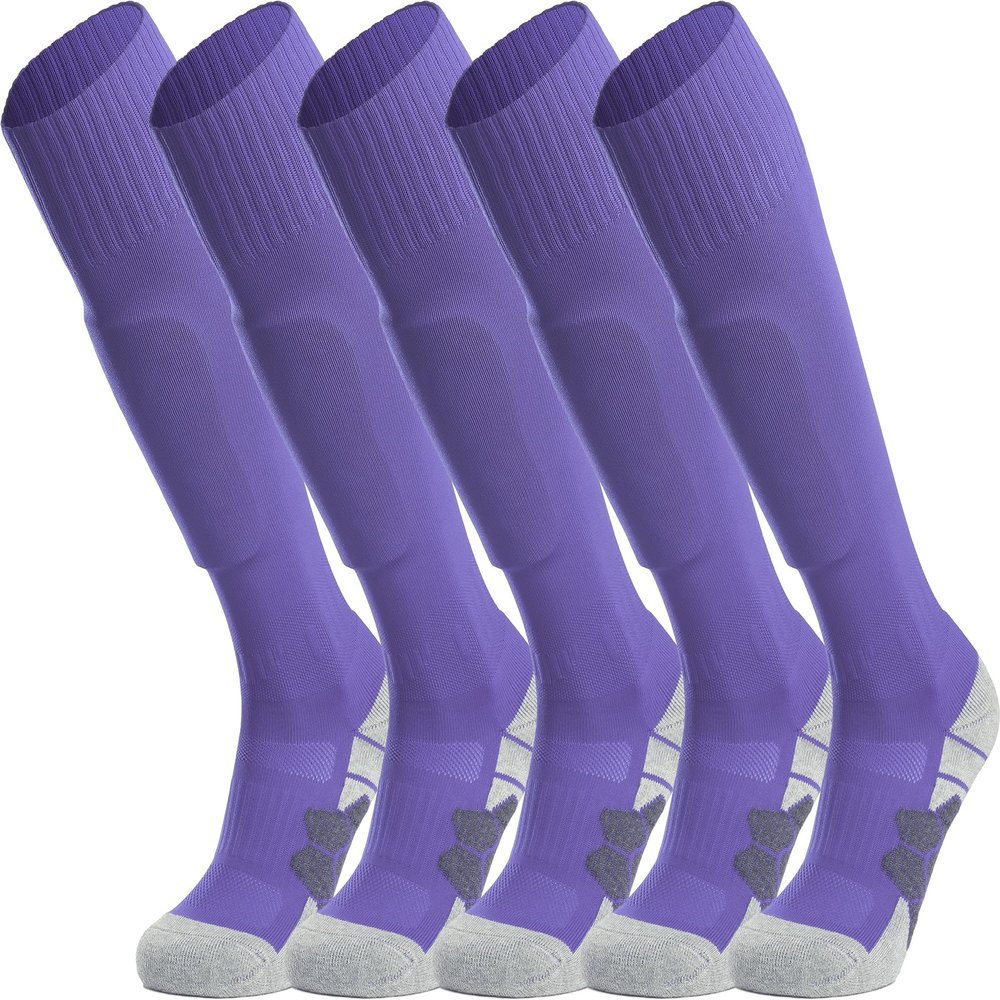 APTESOL Youth Soccer Socks Knee High Team Sport Cushion Sock Women Men Long Tube Cotton Athletic Compression Socks (5-Pair Purple-A,Large)