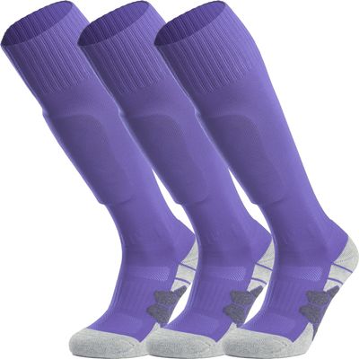 APTESOL Youth Soccer Socks Knee High Team Sport Cushion Sock Women Men Long Tube Cotton Athletic Compression Socks (3-Pair Purple-A,Large)