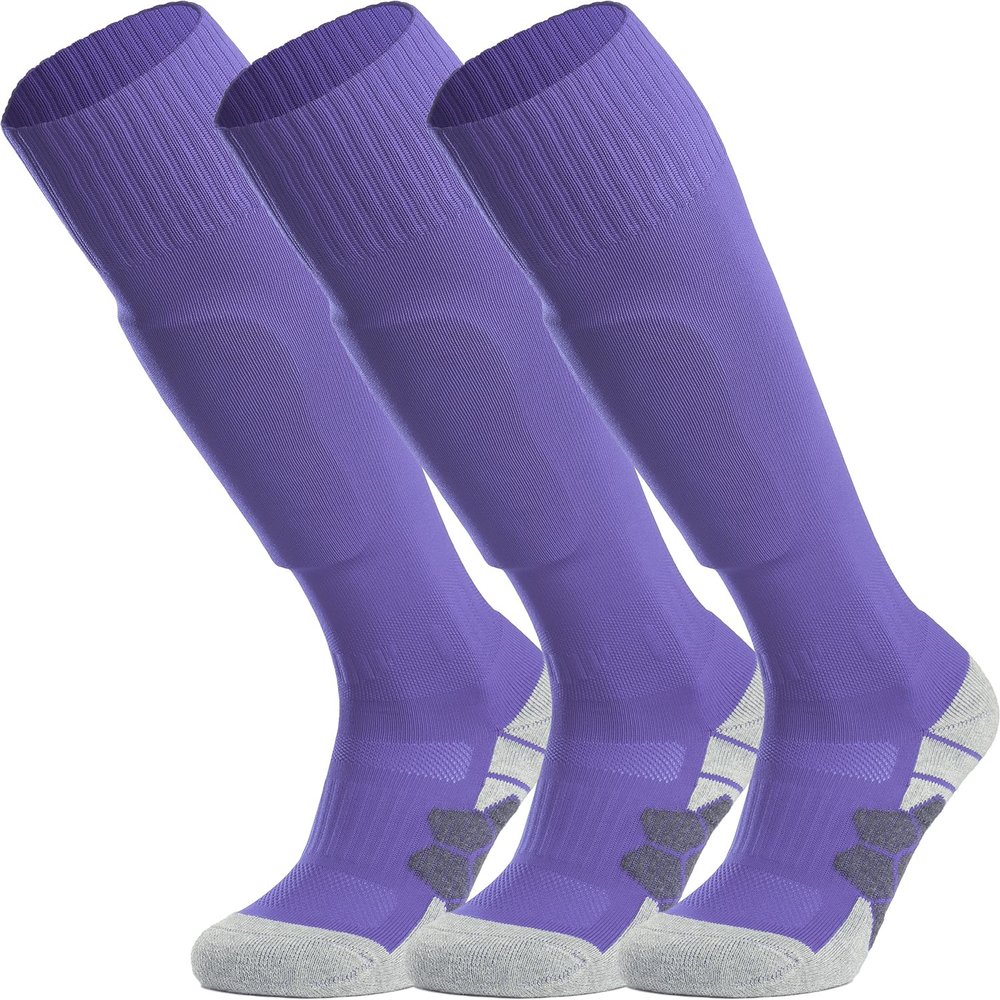 APTESOL Youth Soccer Socks Knee High Team Sport Cushion Sock Women Men Long Tube Cotton Athletic Compression Socks (3-Pair Purple-A,Large)
