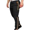 Mens Funky Cargo Jogger Pants Slim Fit Stripe Cinch Bottom Track Pants Elastic Drawstring Waist Workout Sweatpants Black view 1