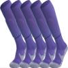 APTESOL Youth Soccer Socks Knee High Team Sport Cushion Sock Women Men Long Tube Cotton Athletic Compression Socks (5-Pair Purple-B,Large) view 1