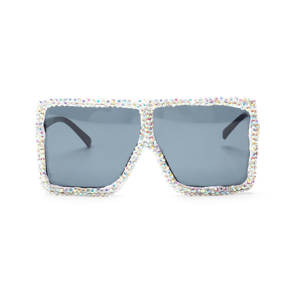 bullabulling Oversized Rhinestone bling Sunglasses for Women Fashion lens Square Diamond Sunglasses Lady Party Eyewear (black)