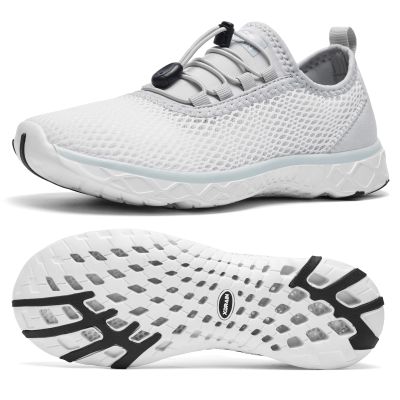 ALEADER Stylish Aqua Water Shoes for Women, Quick-Dry Xdrain Water Sneakers, Pool Swim Shoes, Beach Shoes White/LtGray Size 7