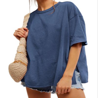 EXLURA Womens Summer Oversized T Shirts 2025 Casual Short Sleeve Loose Maternity Tops Crewneck Tunic Plus Gym Workout Top Navy Blue