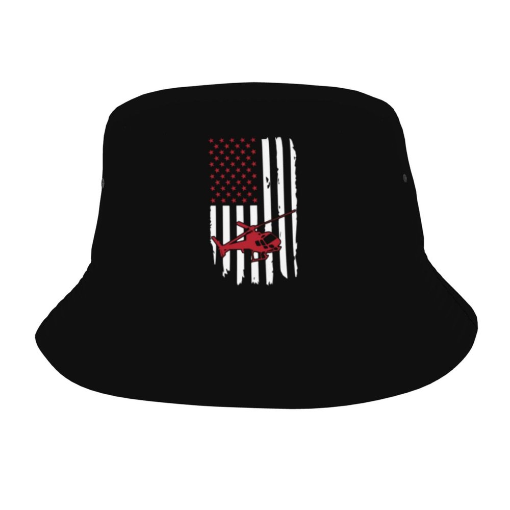 American Flag Helicopter Pilot Bucket Hat Beach Sun Hats Travel Outdoor Cap Unisex Fisherman Hats Black
