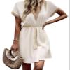 Apricot Womens Guipure Lace V Neck Dress Casual Summer Short Sleeve Tie Front Flowy Mini Dresses A Line Beach Short Dress view 1