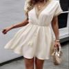Apricot Womens Guipure Lace V Neck Dress Casual Summer Short Sleeve Tie Front Flowy Mini Dresses A Line Beach Short Dress view 2