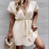 Apricot Womens Guipure Lace V Neck Dress Casual Summer Short Sleeve Tie Front Flowy Mini Dresses A Line Beach Short Dress view 4