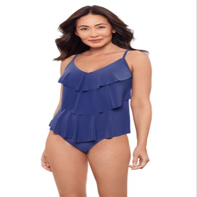 Aqua Green Women's Triple Ruffle Tier Swim Tankini Top with Adjustable Straps, Cerulean, X-Large
