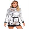 Xnihocha Adult Astronaut Jumpsuit Costume Womens Silver Space Suit Halloween Space Zipper Boyshorts Bodysuit Costume Silver Medium view 2