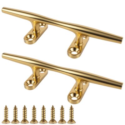 VEITHI Boat Cleat, Brass Color Dock Cleats 6 inch, 316 Stainless Steel Rope Cleat Open Base 2 Pack, Boat Cleats for Boats, Boat Dock Cleats Mooring Cleat for Boat/Yacht/Deck
