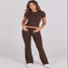 ANRABESS Lounge Sets for Women 2 Piece Foldover Yoga Flare Leggings Pants Crop Tops Casual Y2K Outfits Matching Tracksuit Set Brown X-Large view 2