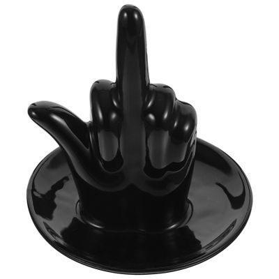 Amosfun Hand Ring Holder Ceramic Finger Jewelry Ring Dish Tray Gesture Hand Sculpture Jewelry Display Stand for Bracelet Watch Key Organizer Black