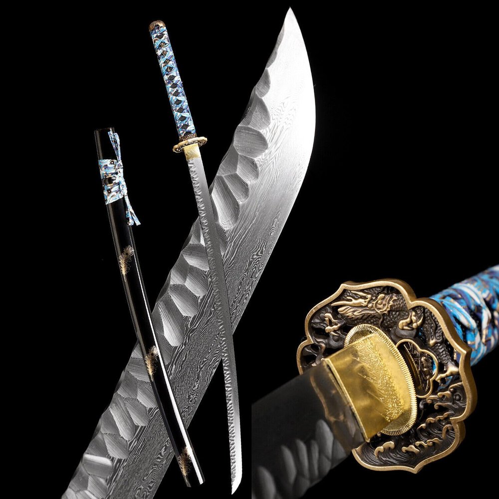 ZPGP Japanese Samurai Damascus Steel Sword Full Tang Sharp Brass Tsuba