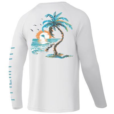 Palmyth Fishing Shirts for Men Long Sleeve UPF 50+ T Shirt Sun Protection Tee (White/Palm Eden, XL)