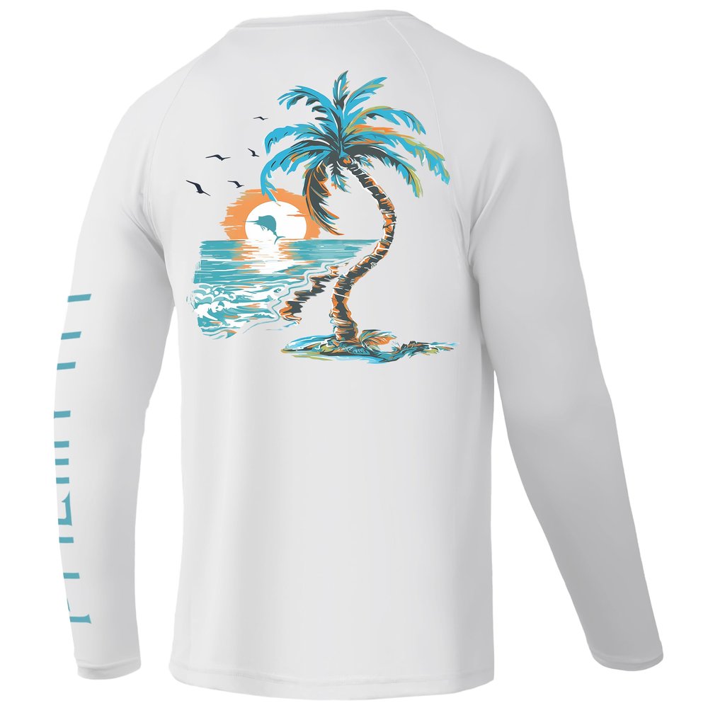 Palmyth Fishing Shirts for Men Long Sleeve UPF 50+ T Shirt Sun Protection Tee (White/Palm Eden, 3XL)