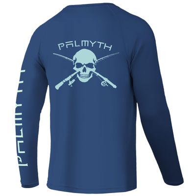Palmyth Fishing Shirts for Men Long Sleeve UPF 50+ T Shirt Sun Protection Tee (Dark Blue/Skull and Rods, 3XL)