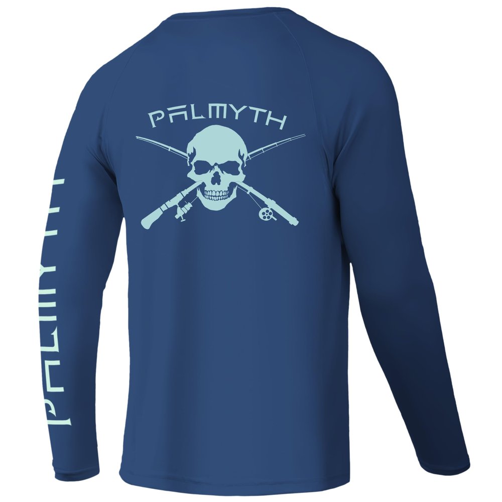 Palmyth Fishing Shirts for Men Long Sleeve UPF 50+ T Shirt Sun Protection Tee (Dark Blue/Skull and Rods, 3XL)