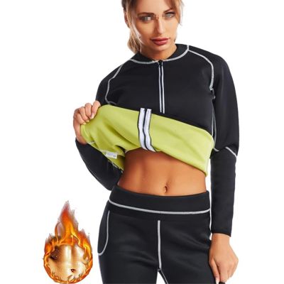 Sauna Suit for Women Long Sleeve Zipper Workout Body Shaper Women's Sauna Shirt Sweat Slimming Neoprene Sauna Jacket,L,Black
