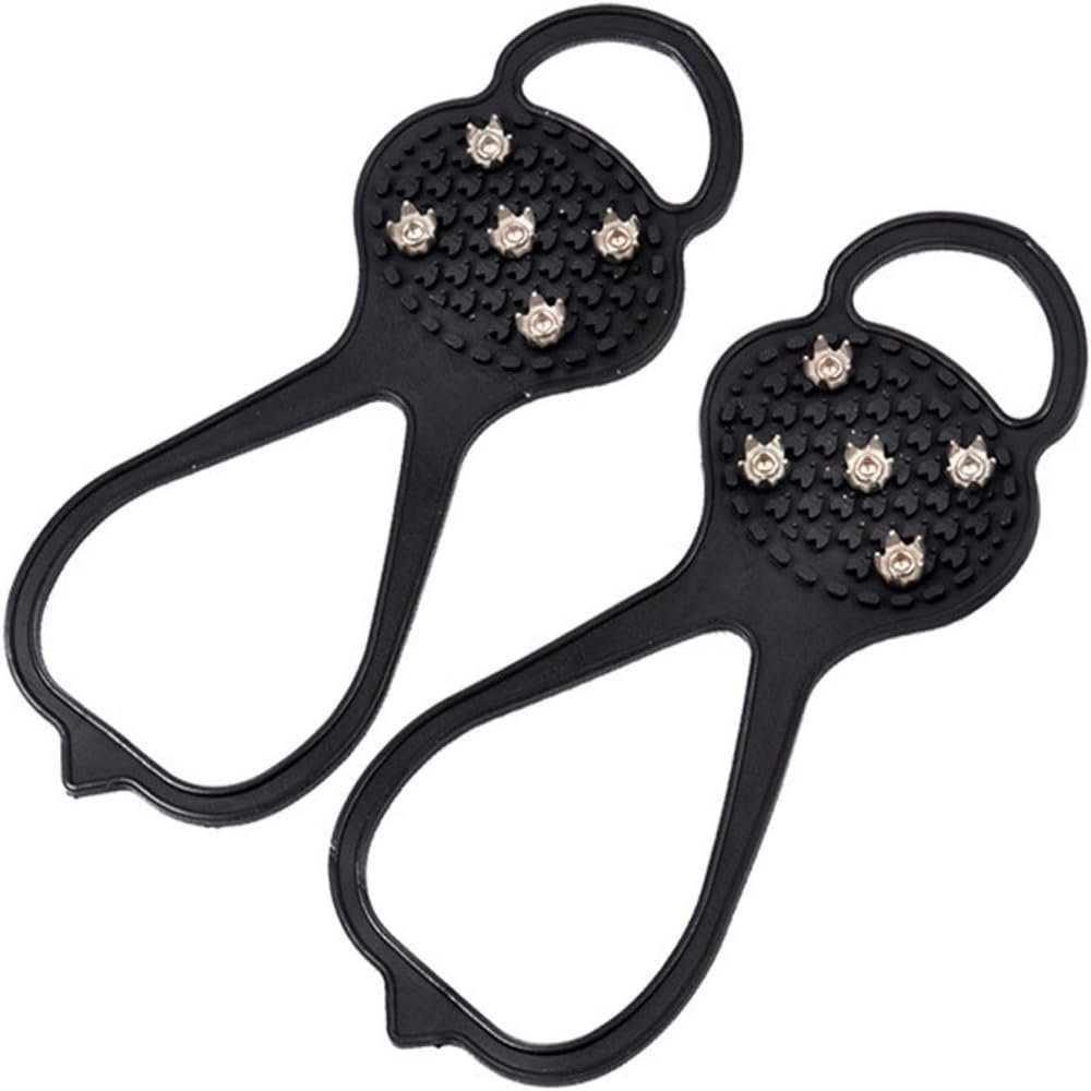 YChao 2Pairs Universal Non-Slip Gripper Spikes, Ice Cleats Snow Grips with 5-Claw Anti-Slip Nails, Ice Grippers for Shoes and Boots Walking Climbing Fishing (Black)
