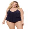 Aqua Green Women's Triple Ruffle Tier Swim Tankini Top with Adjustable Straps, True Navy, Large